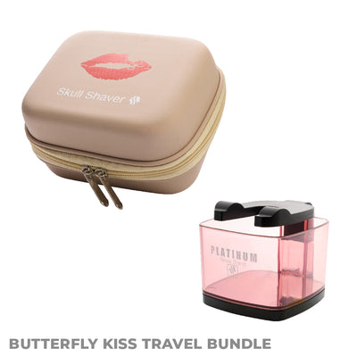 travel Bundle including butterfly kiss travel case beige variant and platinum rinse stand pink colour variant