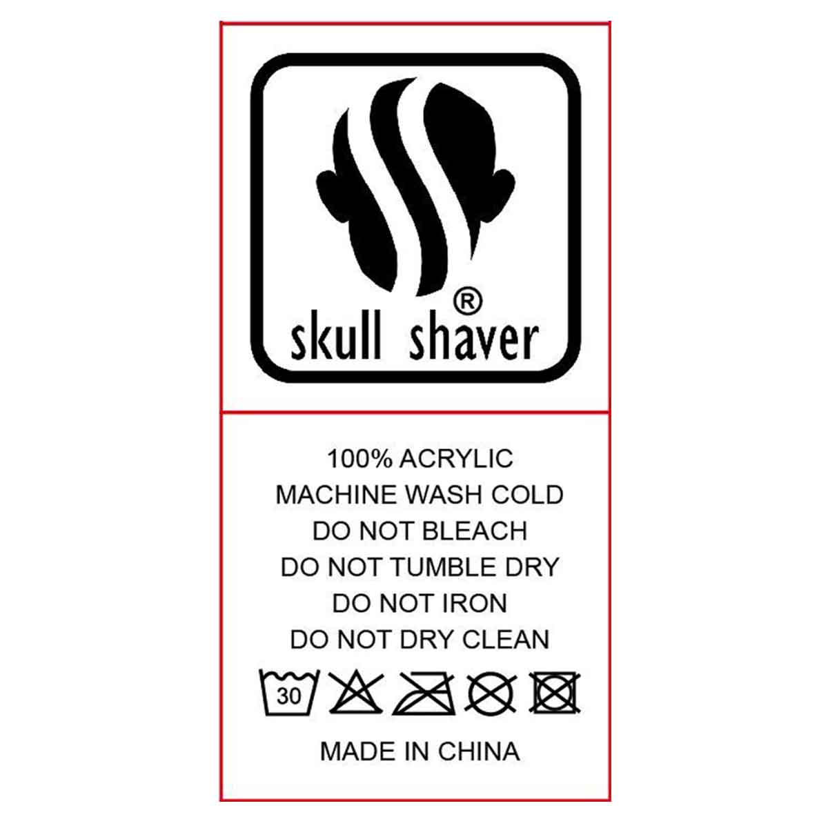 Skull Shaver Beanie Winter Hat is made with 100% Acrylic. Care instructions: machine wash cold, do not bleach, do not tumble dry, do not iron, do not dry clean. made in china