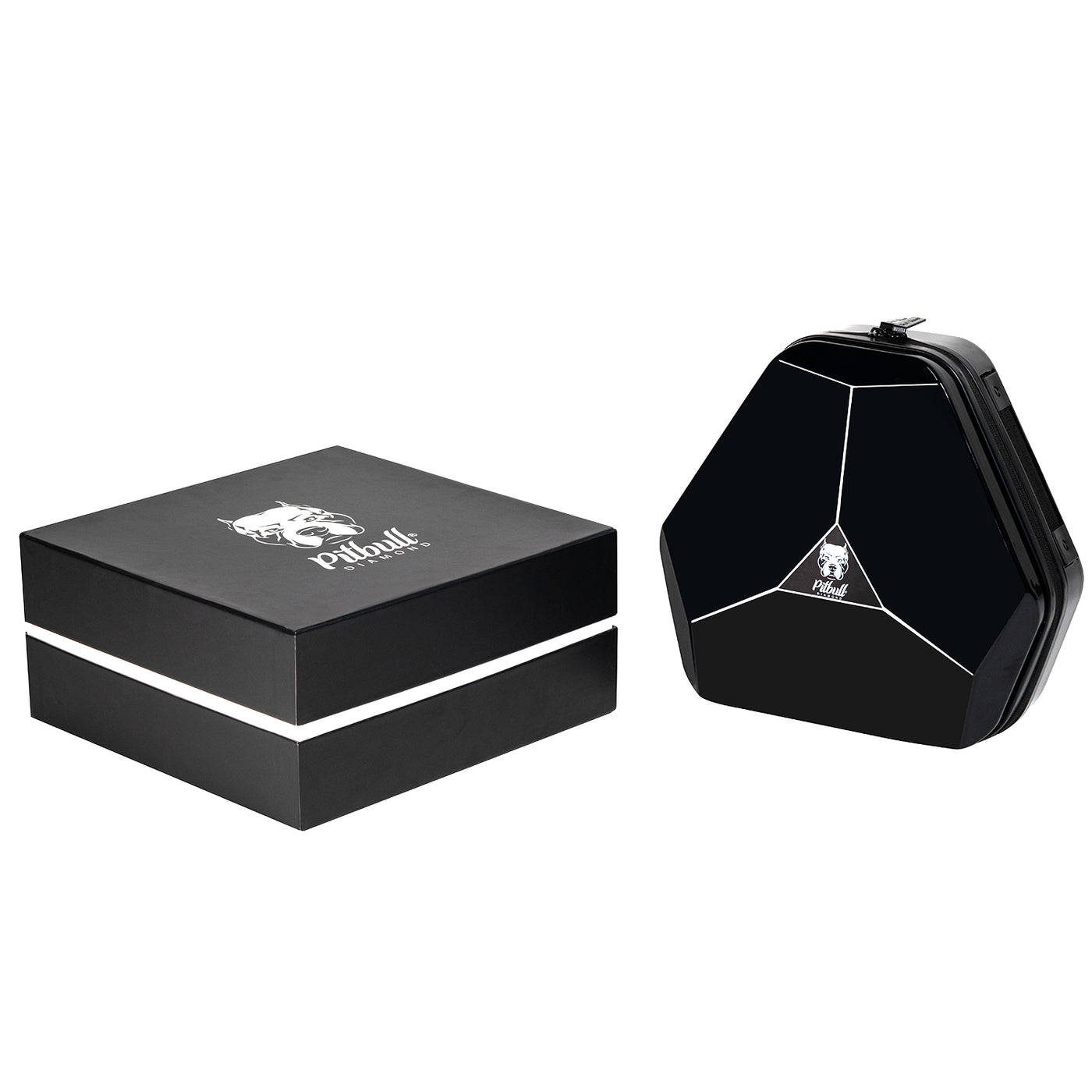 Pitbull diamond travel case with glossy finish and its packaging box