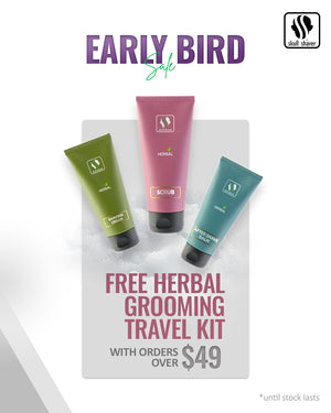 Skull shaver Early Bird sale. Get up to 15% off on purchases. Get free herbal grooming sample kit on orders above $49.