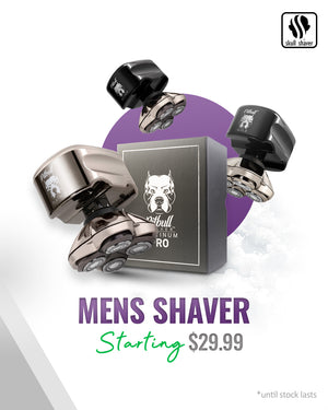 Skull shaver Early Bird sale. Get up to 15% off on purchases. Get free herbal grooming sample kit on orders above $49.