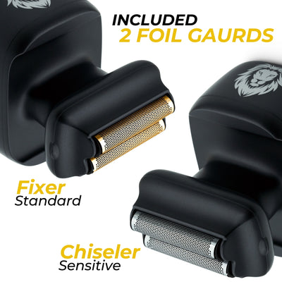 The One Lion Gold Pro includes two blades: a Fixer Standard and a Chiseler Sensitive blade. These versatile options cater to your grooming needs for both standard and sensitive areas, ensuring a customized and efficient shaving experience.