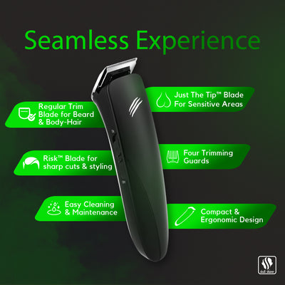 Hair trimmer with features highlighted on a dark background