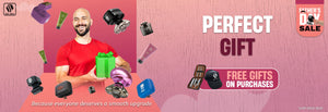 Skull Shaver Father's Day Sale banner featuring the 'Perfect Gift.' A joyful man holds a green gift box, surrounded by various Skull Shaver products, including shavers, grooming kits, and travel cases. Text: 'Because everyone deserves a smooth upgrade.' Includes the offer: 'Free gifts on purchases.' Limited stock available.