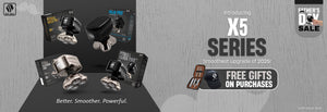 Skull Shaver Father's Day Sale banner highlighting the new X5 Series models Gold Pro GX5, Platinum PX5, Silver SX5, and Palm MX5. Text reads ‘Introducing X5 SERIES – Smoothest upgrade of 2025’ ‘Better. Smoother. Powerful.’ Includes the offer: 'Free gifts on purchases.' Limited stock available. Skull Shaver logo on top left.
