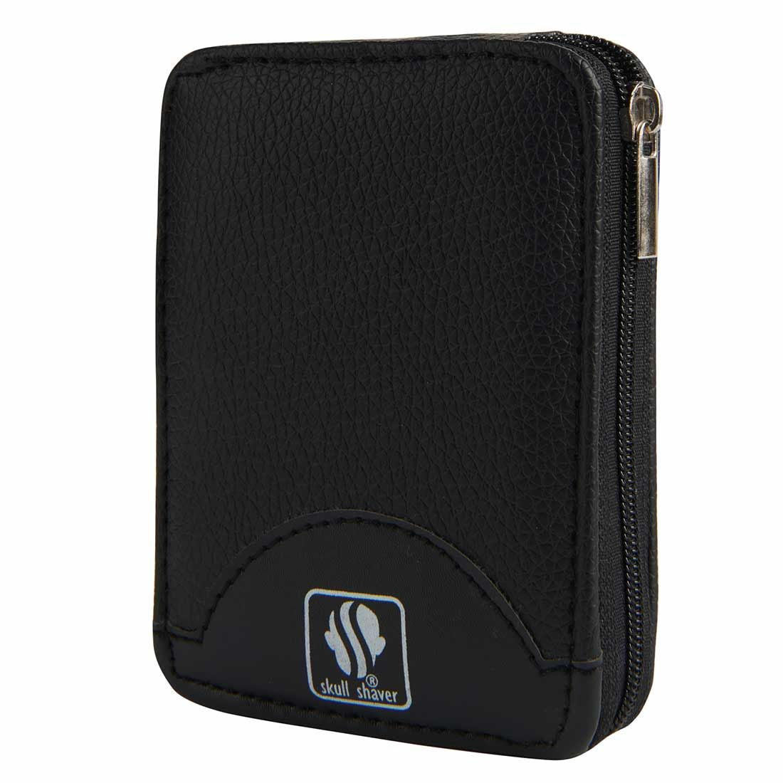 A manicure kit set of 8 tools including stainless steel nail clippers, scissors, and other nail care instruments, packed in a black case with a brown interior.