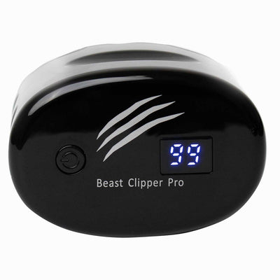 The Beast Clipper PRO comes with a numerical display indicating the remaining battery life. The Beast Clipper PRO runs wirelessly for 90 minutes on a full charge, and can be used while plugged in. The power button is located on top of the clipper body.