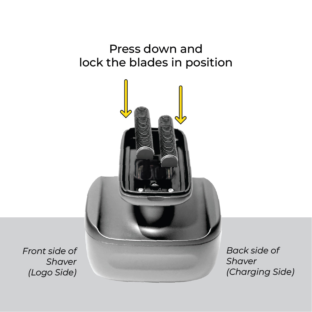 Press down and lock the replacement blades in position in the One lion shaver