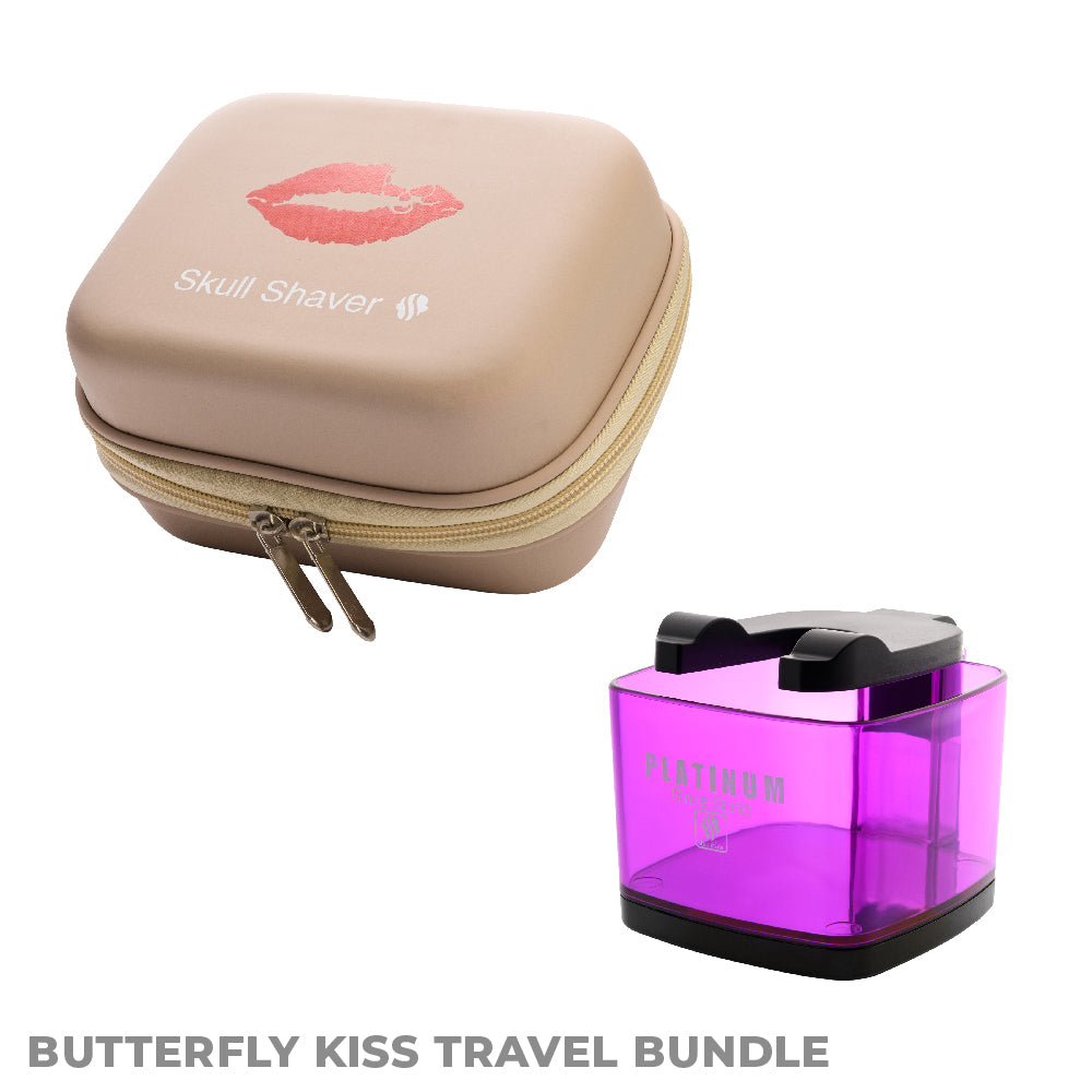 travel Bundle including butterfly kiss travel case beige variant and platinum rinse stand purple colour variant