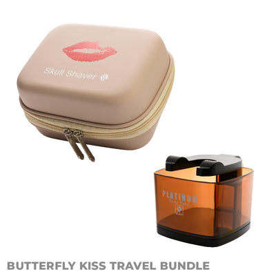 travel Bundle including butterfly kiss travel case beige variant and platinum rinse stand gold colour variant