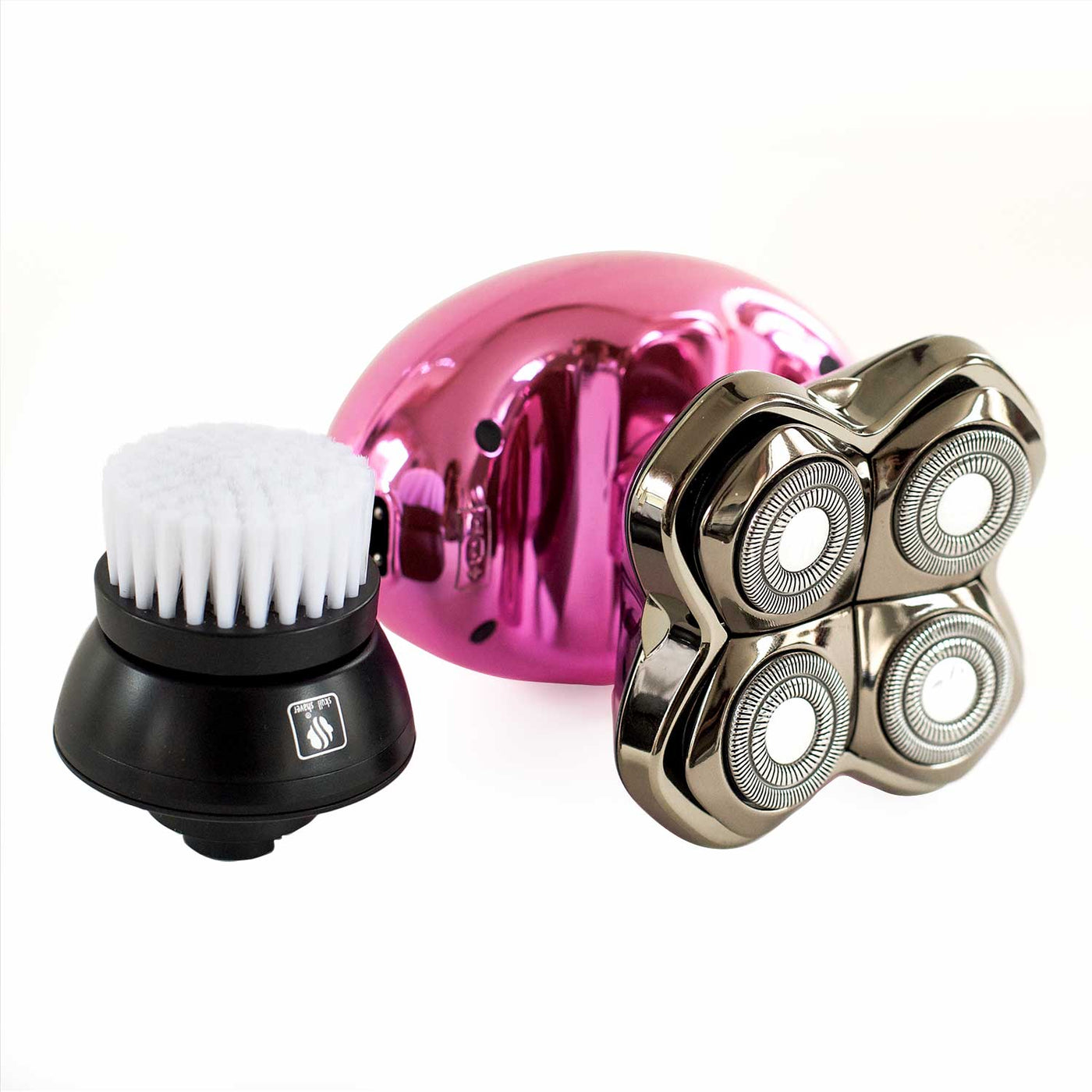 The Butterfly Kiss PRO is a cordless electric shaver that comes in three colors: pink, purple, and rose gold. The Butterfly Kiss PRO shaver comes with a 4 head Carver PRO blade that contours to your curves while shaving your legs, body, or head, and an exfoliating brush attachment.