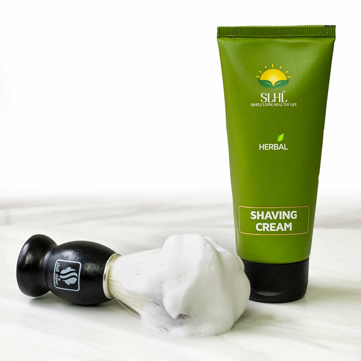 simple living healthy life herbal shaving cream works best when used with a shaving brush to work up a luxurious lather